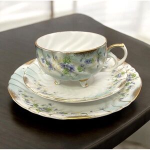 Vintage Lefton’s Heirloom Violet China 1076V-3 Piece Dessert Set Gold Gilding